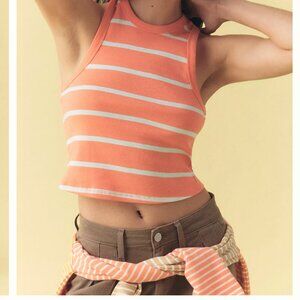 Maeve The Blair Stretch Cotton Crop Racerback Tank Top in Orange (size M)